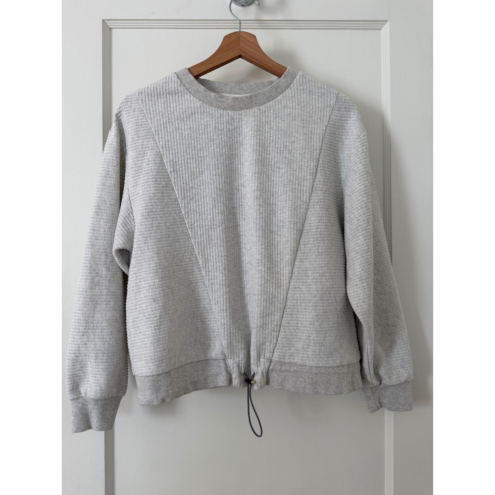Varley Arleta Pullover Grey Sweatshirt Size S Ribbed Cinched Hem Athleisure Cozy